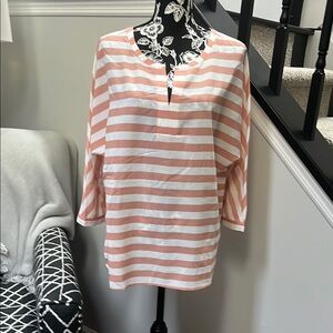 LOFT Pink and White Stripes Blouse-Large